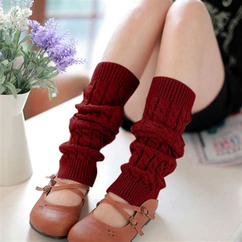 aueoe ankle warmers fashion women winter warm leg warmers knitted crochet long socks clearance