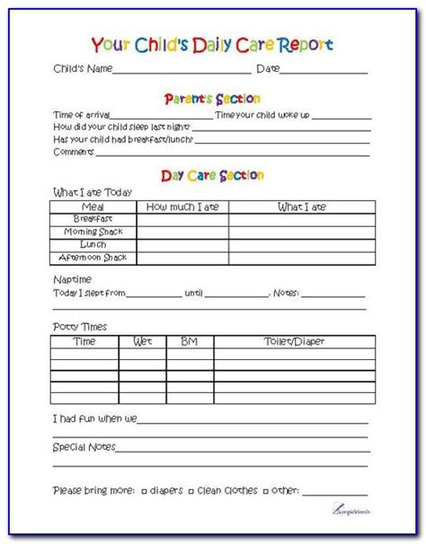 Daycare Infant Daily Report Template 2 Professional Templates