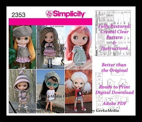 Blythe 12 Inch Doll Clothing Sewing Pattern In Pdf Etsy Uk