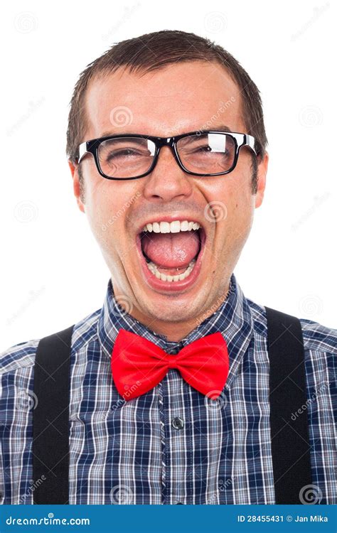Crazy Nerd Man Laughing Stock Image Image Of Adult Laughing 28455431