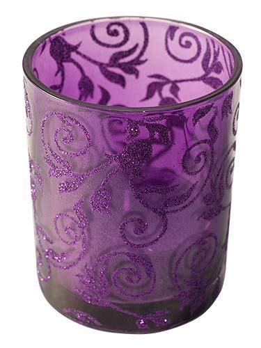 Purple Glitter Swirl Glass Jar With Large Purple Tealight Candle