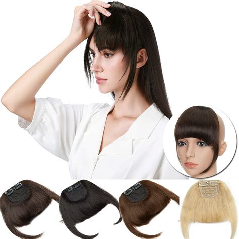 Sego Clip In Hair Bangs 100 Human Hair Extensions Reddish Brown Clip On Hair Fringe With