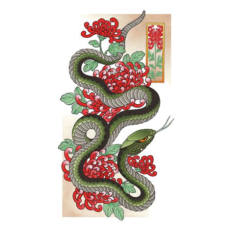Snake Chrysanthemum Print Sacred Tattoo