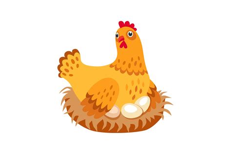Chicken In Nest Flat Icon Cartoon Hens Graphic By Pchvector