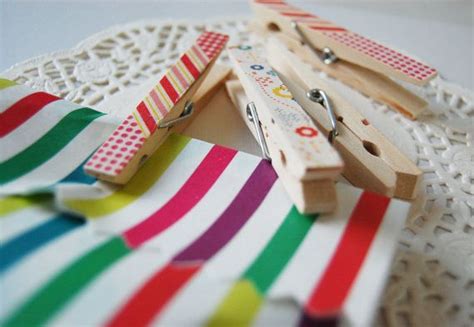 Set Of 10 Washi Tape Pegs Wooden Pegs Wedding Favour Pegs Etsy