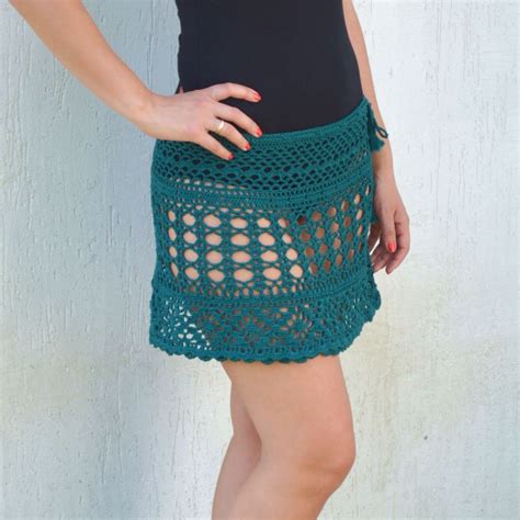 Green Summer Skirt Crochet Skirt Beach Cover Up Knitted Cotton Etsy