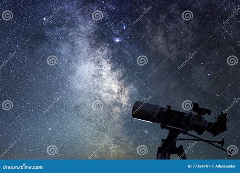 Telescope In Starry Night Milky Way And Telescope Stock Image Image