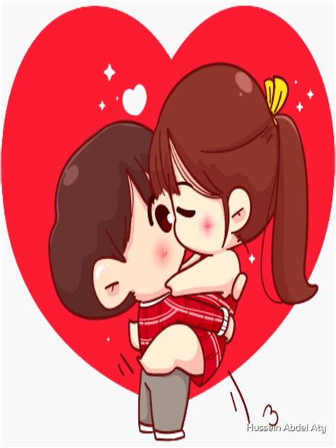 Pegatina Los Amantes De La Pareja Besándose Feliz San Valentín Personaje De Dibujos Animados