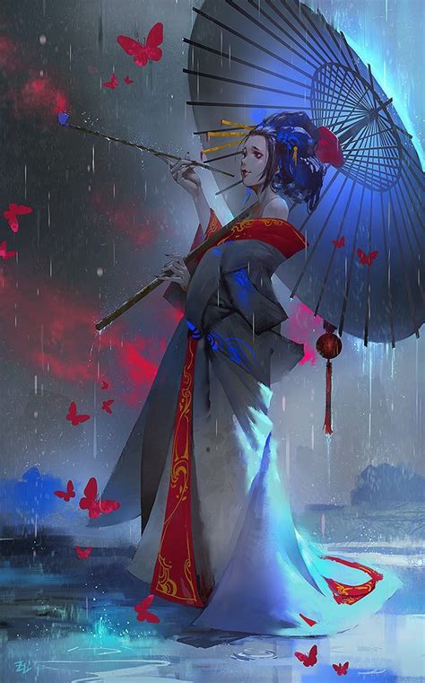 藝伎 By Zudarts Lee Japanese Woman With An Umbrella Under The Rain And