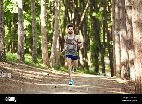A Young Male Runner Runs In The Forest Stock Photo Alamy