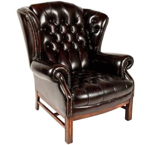 Tufted Leather Wingback Chair English Chesterfield Tufted Leather