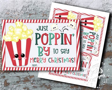 Printable Just Poppin By To Say Merry Christmas Tag Etsy Merry