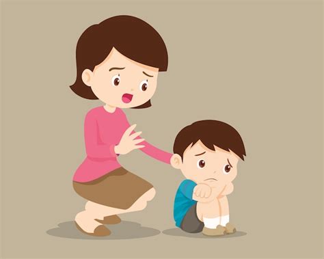 Crianças Tristes Querem Abraçar Mãe Confortando Seu Filho Mãe