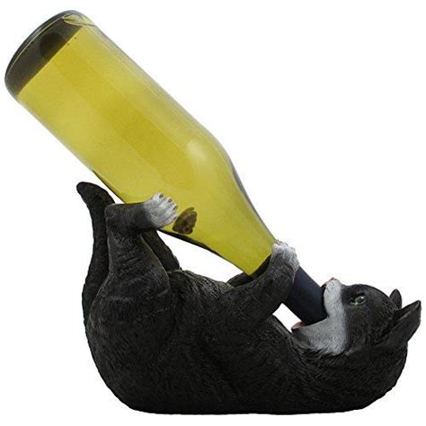 Playful Black And White Kitty Cat Wine Bottle Holder Sculpture For
