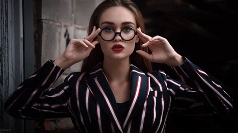 Women Portrait Women With Glasses Red Lipstick Face Touching Glasses Wallpaper Resolution