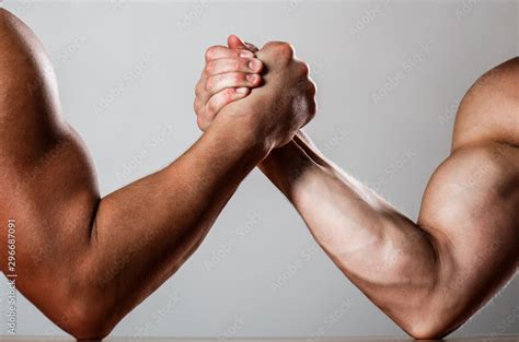 Hand Wrestling Compete Hands Or Arms Of Man Muscular Hand Clasped