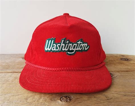 Washington Vintage 80s Red Corduroy Rope Lined Snapback Hat Etsy