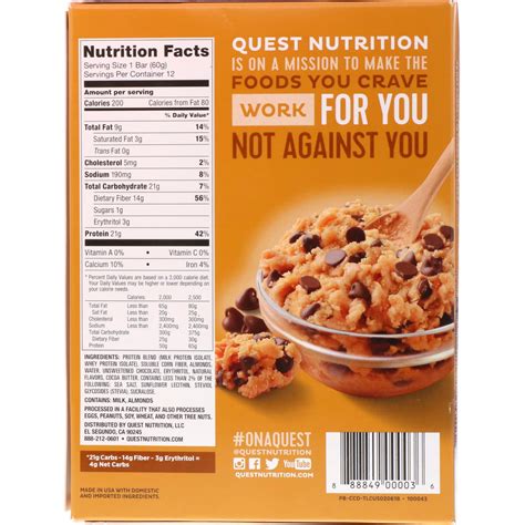 Quest Nutrition Protein Bar Chocolate Chip Cookie Dough 12 Bars 2