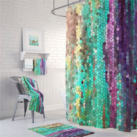 Teal And Purple Mosaic Shower Curtain Set Morning Has Broken Abstract Colorful Shower Curtain
