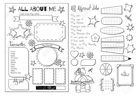 A common theme that teachers start very early (preschool and kindergarten) is teaching a unit entitled all about me. 33 Pedagogic 'All About Me' Worksheets | KittyBabyLove.com