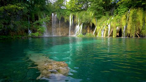 Beautiful Waterfall Cascade Scenery Of Plitvice Lakes