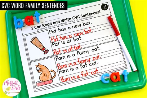 Cvc words pictures and sentences. CVC Word family sentences
