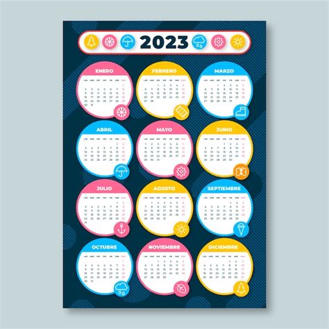 Free Vector Flat Design 2023 Colorful Calendar