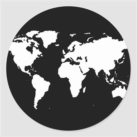 World Map Black White Classic Round Sticker Zazzle World Map Sticker World Icon Earth Drawings