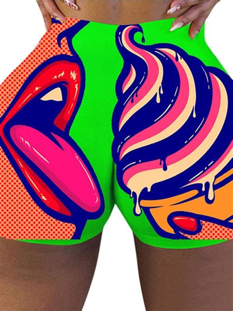 Fluorescent Abstract Print High Waisted Hip Lift Sports Shorts In 2022