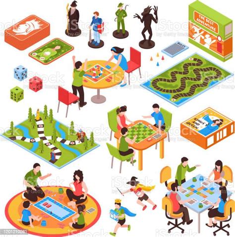 Isometric People Playing Board Game Set Stock Illustration Download