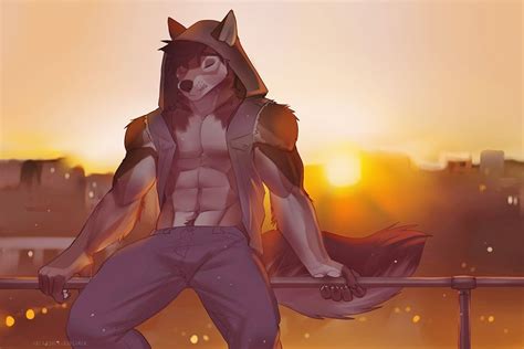 Feeling The Warm Sunset Male Furry Anime Wolf Drawing Furry Drawing