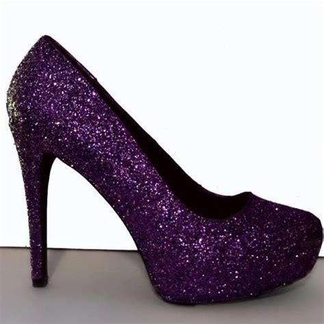 Womens Sparkly Plum Dark Purple Glitter High Or Low Heels Wedding