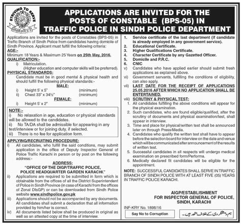 Sindh Traffic Police Jobs 2016 Male Female Constables Application Form