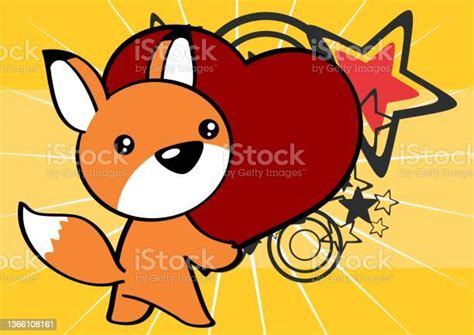 Kawaii Valentine Fox Cartoon Character Background Stock Illustration