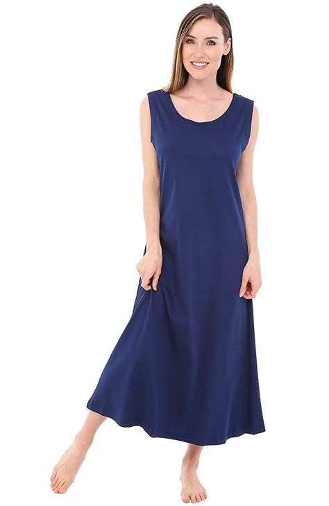 Womens Cotton Knit Nightgown Long Sleeveless Sleep Dress Small Navy Blue A0404nblsm