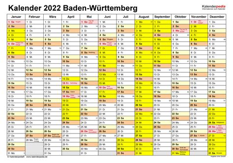 Kalender 2022 Baden Württemberg Ferien Feiertage Word Vorlagen