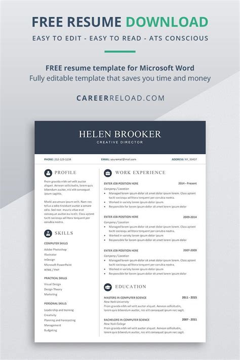 Free Cv Template For Word Free Download Career Reload Resume