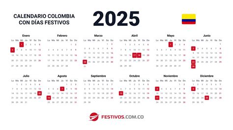 Calendario De Colombia Con Festivos