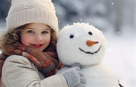 Wallpaper Winter Look Snow Smile Hat Child Portrait Scarf For