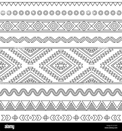 Tribal Seamless Aztec Stroke Black Pattern On White Vector Folk