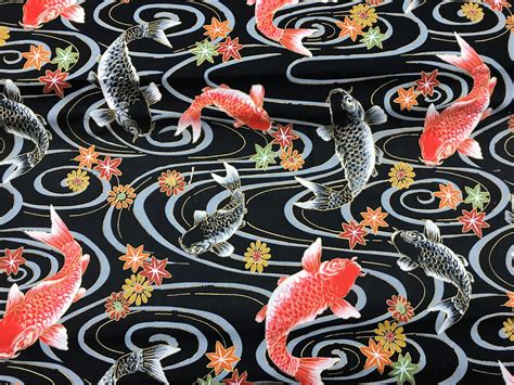 100 Cotton Metallic Japanese Koi Fish Fabric Range From Etsy