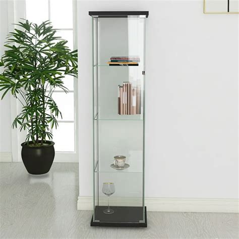 4 Tier Glass Display Cabinet With Door Easy To Open And Close Syngar