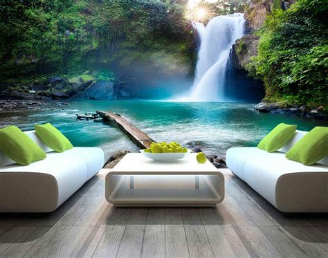 Waterfall Surrounded By Trees 3d Custom Wall Murals Wallpapers