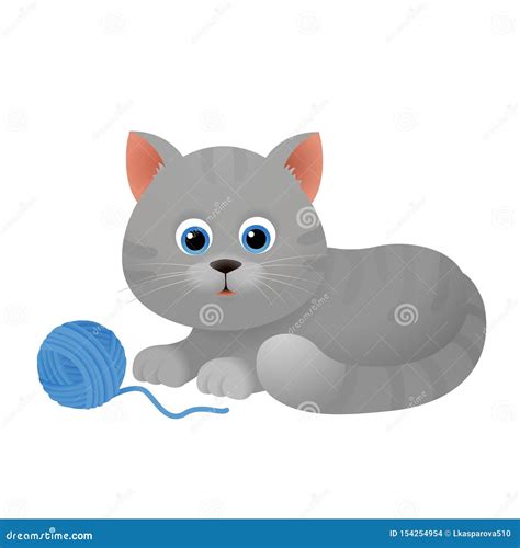 Cute Cartoon Cat With Ball Of Yarn Stock Vector Illustration Of Tabby