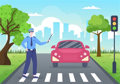 Police Officer Directing Traffic On The Road Vector Illustration With