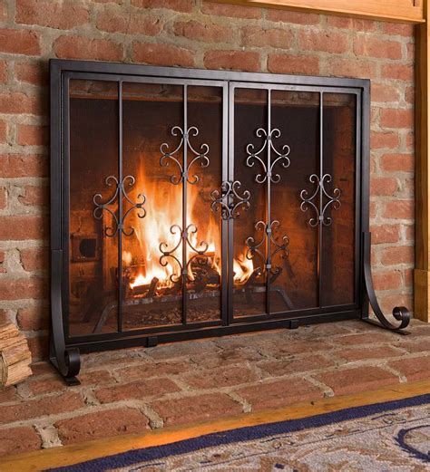 Vienna Scroll Fireplace Screen With Two Doors Plow And Hearth