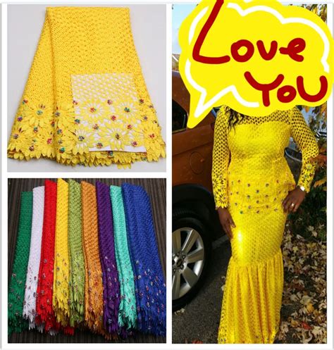 Yellow Nigerian Lace Fabrics New Design Beaded Lace Fabric African