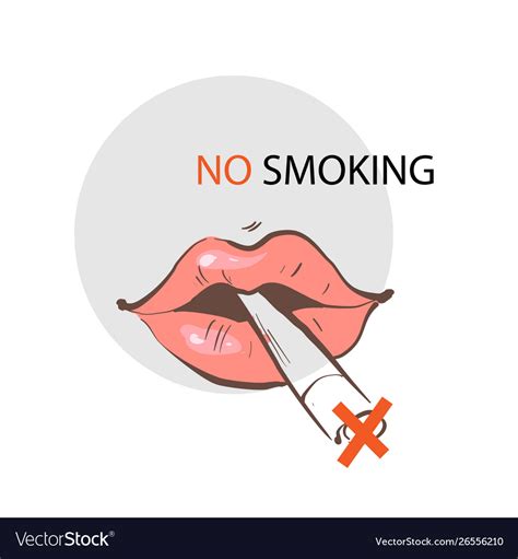 Lips With Cigarette No Smoking Sign Slogan Vector Image