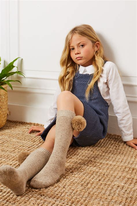 Girls Everest Knee High Socks With Faux Fur Pompom Kids Outfits Girls