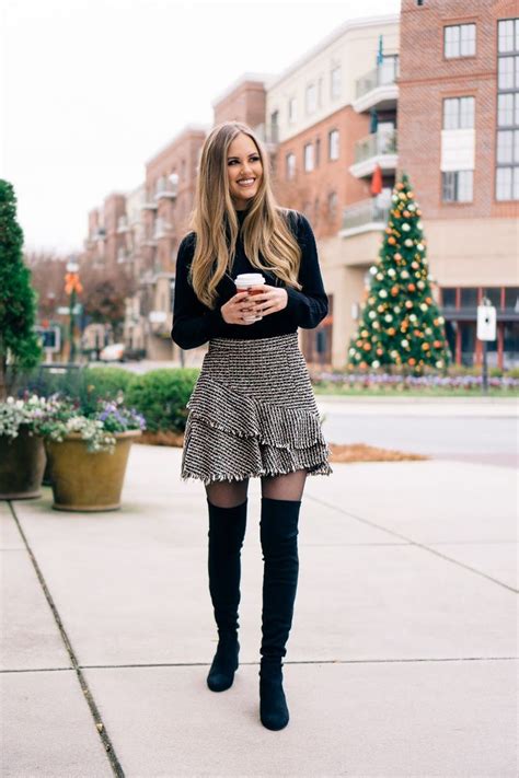 Tweed Skirts And Over The Knee Boots Over The Knee Boot Outfit